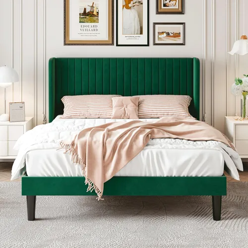 Miniatura 3 de SHA CERLIN Marco de Cama de Terciopelo Tamaño Queen con Cabecera de Respaldo Alto con Capitoné de Canales Verticales, Cama Plataforma Tapizada