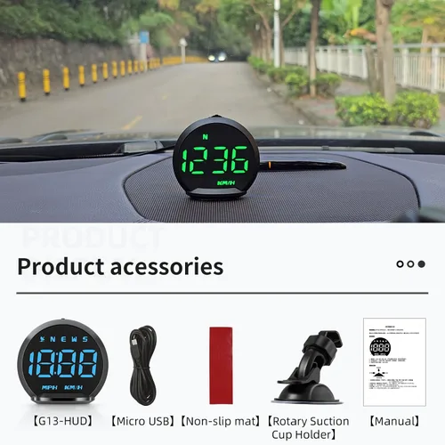 Miniatura 9 de wiiyii Velocímetro GPS G13, pantalla frontal para automóviles con velocidad MPH, dirección de conducción de brújula, recordatorio de conducción