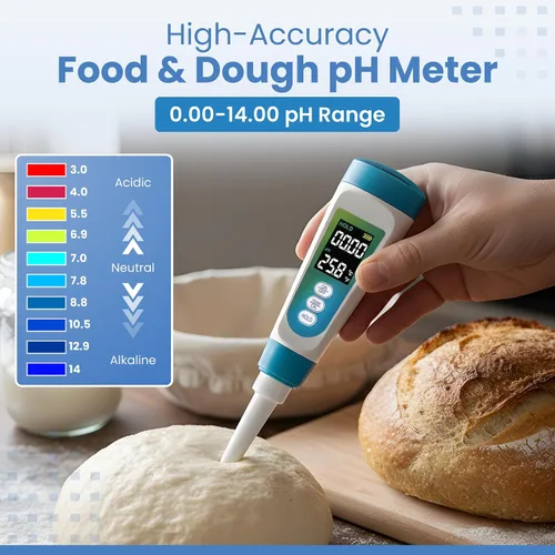 Medidor digital de pH para alimentos, probador de pH profesional con sonda de lanza para masa madre, fermentación, salsa picante, enlatado, queso,