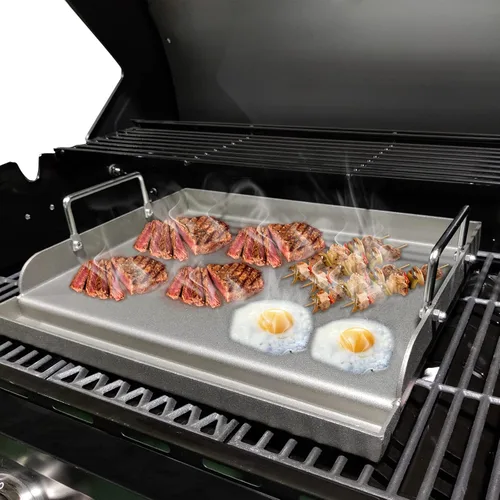 Miniatura 3 de Uniflasy Plancha de Hierro Fundido para Parrilla de Gas Plancha de Superficie Plana Insertable para Parrilla de Gas al Aire Libre, Placa Sartén
