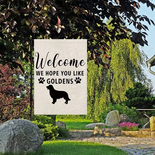 Miniatura 6 de Golden Retriever - Bandera de jardín Golden Retriever con la frase "Welcome We Hope You Like Goldens", bandera de jardín (Like Goldens F)