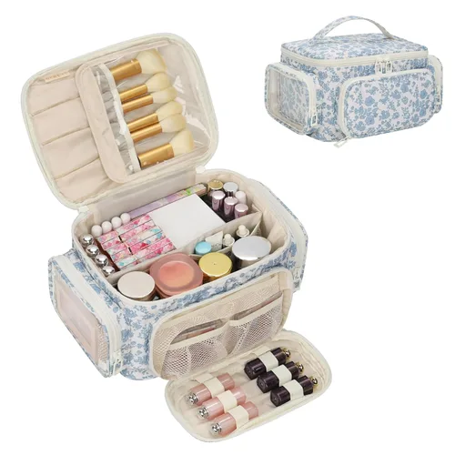 Miniatura 10 de OCHEAL Makeup Bag,Travel Makeup Organizer Bag, Cute Cosmetic Bags for Women Girls Travel Toiletry Bag Traveling With Brush Slot And Divider-Floral