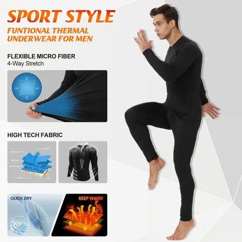 Miniatura 4 de CL convallaria 2 Pack Thermal Underwear for Men - Warm Fleece Lined Long Johns - Winter Gear Base Layer Tops & Bottoms Set