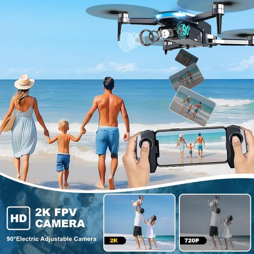 Miniatura 2 de Dron GPS con cámara, drones HD 2K para adultos, dron FPV plegable con GPS, retorno automático, seguimiento, vuelo circular, vuelo por puntos