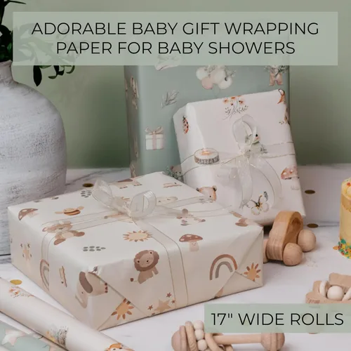 Miniatura 4 de ZICOTO Hermoso rollo de papel de regalo para baby shower, bonito juego de 3 rollos de calidad para cumpleaños y baby showers, añade un toque