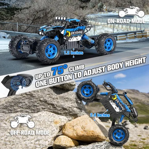 Miniatura 3 de CROBOLL 1:12 Coche grande de control remoto para niños con función de elevación, camiones monstruo eléctricos RC 4X4 todoterreno de 4WD, juguetes