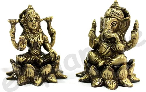 Miniatura 6 de eSplanade Set de ídolo Laxmi Ganesh de latón de 3" en loto