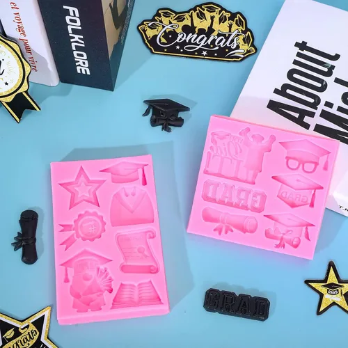 Miniatura 5 de Whaline 2 moldes de silicona 3D con diseño de felicitación 2026 para graduación y graduación para solteros, para graduación o manualidades
