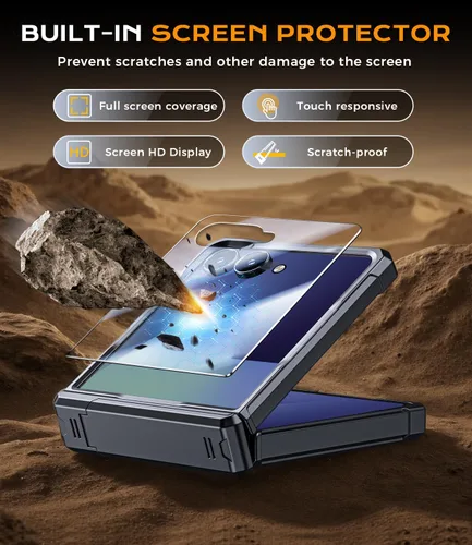 Miniatura 5 de Funda magnética para Samsung Z-Flip-7: funda protectora de grado militar de cuerpo completo [compatible con Magsafe ] [Soporte doble] Funda Negro