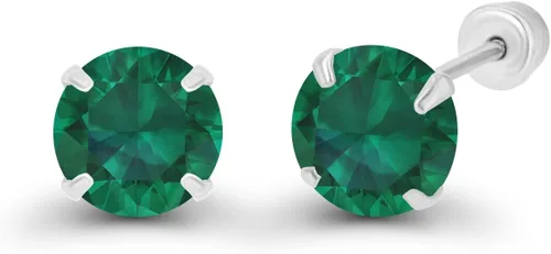 Miniatura 2 de Aretes de tuerca con rosca de oro macizo de 14 quilates, hipoalergénicos, de 0.157in, con piedra natal redonda, circonita
