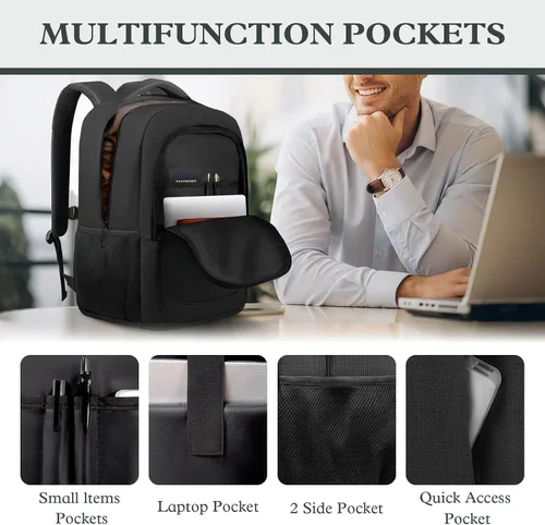 Miniatura 3 de Mochila de viaje para laptop de 17 pulgadas, resistente mochila de viaje profesional para hombres y mujeres, mochila de viaje para computadora Negro