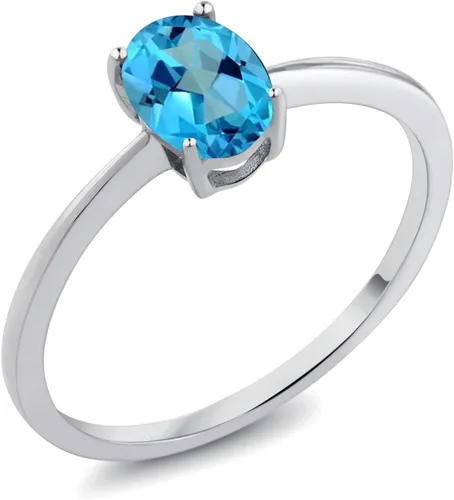 Miniatura 70 de Gem Stone King Anillo de compromiso solitario con piedra preciosa de oro blanco de 10 quilates, ovalado, 0.27 x 0.19 pulgadas, anillo de promesa