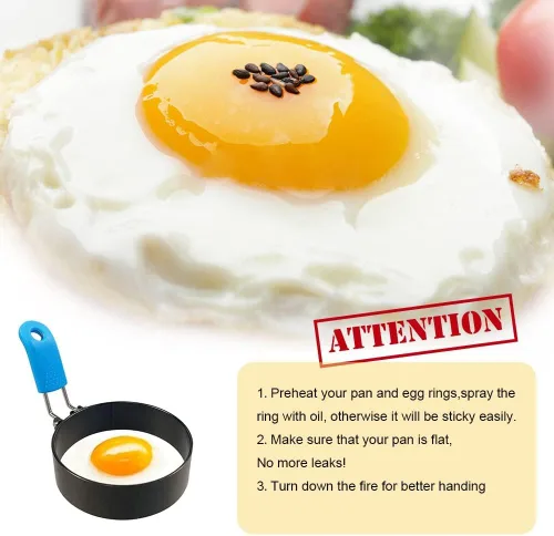 Miniatura 5 de Anillos para huevos de acero inoxidable de 3 pulgadas para Egg McMuffins, paquete de 4, moldes para huevos para freír huevos, anillo para mini Rojo