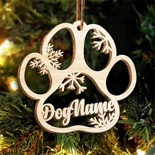 Miniatura 9 de Adorno de Navidad de pata de perro, adornos personalizados, copos de nieve cortados con láser para árbol de Navidad, adorno de pata de perro