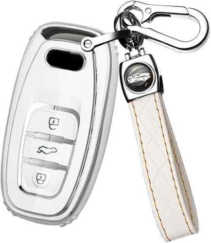 Miniatura 15 de ontto Funda para llavero compatible con Audi Q5 SQ5 Q3 Q7 Q8 A3 A4 A5 A6 A7 llavero remoto sin llave, carcasa brillante con borde plateado negro