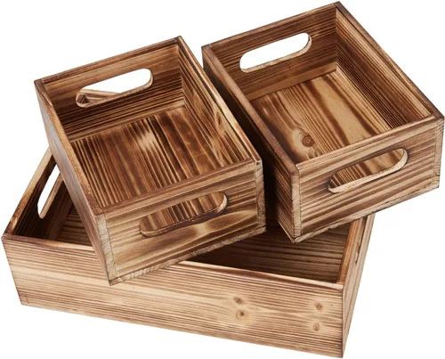 PHOENANCEE Juego de 3 cajas de madera apilables decorativas de madera para exhibición de almacenamiento, cesta rústica para decoración del hogar,