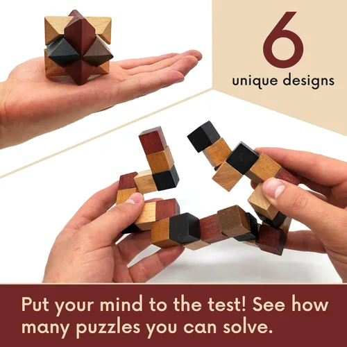 Miniatura 6 de Rompecabezas de madera para el cerebro, paquete de 6 unidades, rompecabezas 3D para adultos y niños, ideas de regalo educativas y divertidas