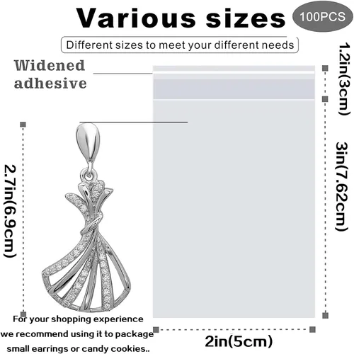 Miniatura 2 de Bolsas de celofán de 2 x 3 pulgadas, bolsas de celofán transparentes autoadhesivas de plástico resellable, bolsa de plástico de celofán para aretes