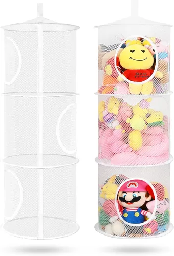 Miniatura 10 de Almacenamiento Colgante para Juguetes de Peluche, Organizador de Almacenamiento de Peluches Plegable para Rincón con 4 Compartimentos, Organizador