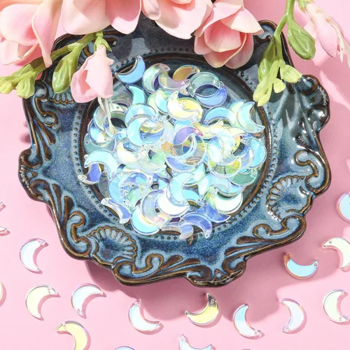 Miniatura 4 de Ipotkitt 100 dijes acrílicos de luna coloridos con temática celestial, mini cuentas de luna creciente para accesorios de fabricación de joyas