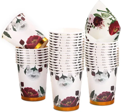 Miniatura 5 de 200 platos de papel floral y servilletas para fiestas, decoraciones de despedida de soltera sirven 50, borgoña para bodas, cumpleaños, día de San