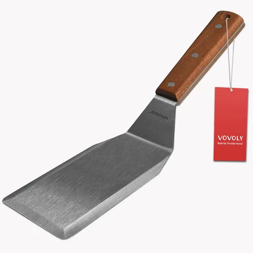 Miniatura 11 de Espátula pequeña para sartén de hierro fundido, mango de silicona de tang completo, resistente al calor, volteador comercial de grado pesado