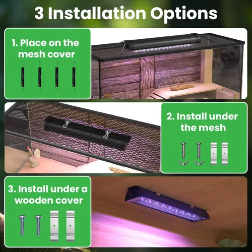 Miniatura 5 de GlowUp Luz LED UVB de 12 pulgadas de atenuación de 10 W para reptiles, UVB 20.0/10.0/5.0/luz morada, 3 modos de luz, temporizador, lámpara de reptil