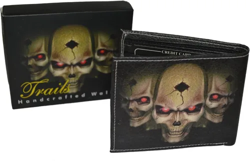 Miniatura 5 de Leatherboss Billetera con diseño de calavera para hombre, con caja de regalo, Multi color, 4.5" X 3.5", Cartera plegable