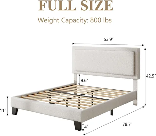 Miniatura 2 de Armazón de Cama Tamaño Completo con Cabecera Ajustable, Cama Plataforma Boucle Cloud con Listones de Madera, Base para Colchón, No Necesita Somier