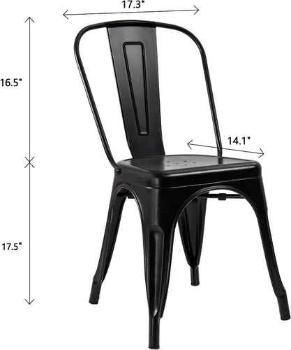 Miniatura 3 de Flamaker Sillas de comedor de metal para uso en interiores y exteriores, sillas laterales apilables con respaldo para cocina industrial, sillas Negro