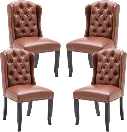 Miniatura 21 de DUOMAY Juego de 2 sillas de comedor modernas copetudas, sillas de comedor tapizadas de lino, sillas auxiliares sin brazos para cocina, comedor, Beige