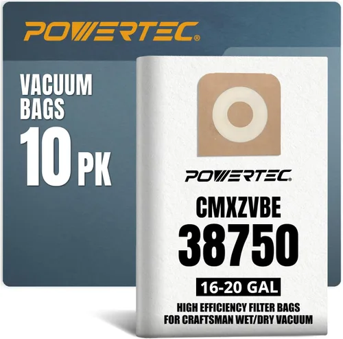 Miniatura 8 de POWERTEC 38749 Compra bolsas para aspiradora Craftsman de 16 a 20 galones, 16-20 galones, compra bolsas de vacío CMXZVBE38749 para Craftsman