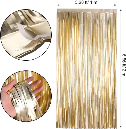 Miniatura 2 de Sumind Paquete de 4 cortinas metálicas de oropel de papel de aluminio para telón de fondo para puerta, cortinas de flecos para cabina de fotos