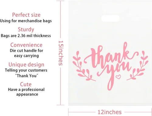Miniatura 2 de LazyMe Bolsas de mercancía de agradecimiento, bolsas de plástico con asas troqueladas para compras al por menor, boutique y golosinas, 12 x 15