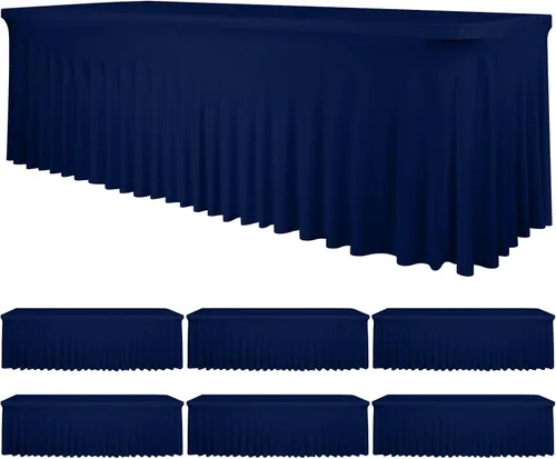 Miniatura 35 de fani Paquete de 2 faldas de mesa elásticas negras para mesa rectangular de 6 pies, manteles elásticos de elastano lavables con falda, mantel