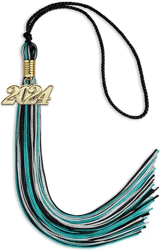 Miniatura 100 de Endea Graduation Borla mixta de triple color con gota de fecha dorada (negro/dorado/blanco, 2021)