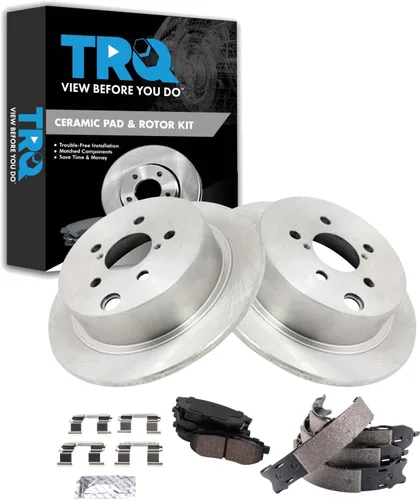 Miniatura 153 de TRQ Kit de pastillas de freno y rotor Posi trasero premium con zapatas de estacionamiento para camión GM SUV