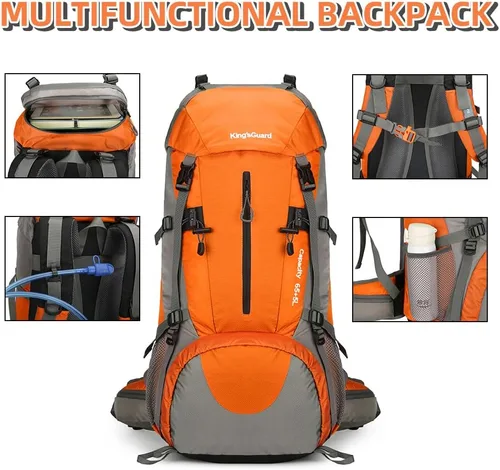 Miniatura 3 de Mochila de 70 L para Camping, Senderismo, Escalada al Aire Libre con Funda Impermeable para Lluvia Naranja