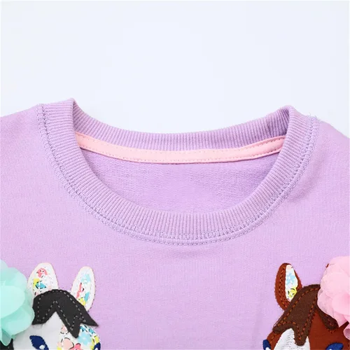 Miniatura 4 de HILEELANG Sudaderas de algodón para niña, estilo casual, cuello redondo, manga larga, suéter