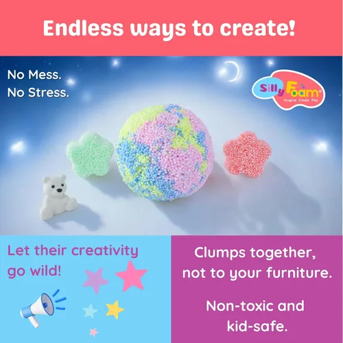 Miniatura 5 de Espuma Tonta, Cuentas de Espuma de Modelado Creativo, Paquete de 2 de 6 Primarios + 6 Bloques Pastel Neón, Sin Slime Sin Desorden, Perfecto