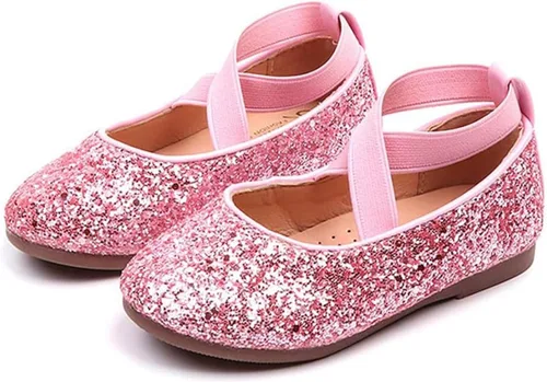Girls Ballerina Dress Shoes Mary Jane Flats Girls Glitter Shoes Princess Dresses for Girls Flower Girls Shoes (ToddlerLittleKids)