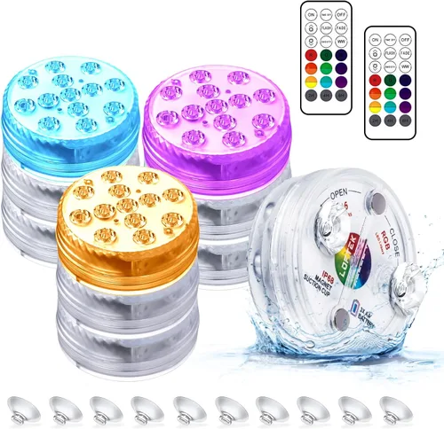 Miniatura 17 de LOFTEK Luces LED sumergibles con control remoto, 13 luces LED de piscina para piscinas enterradas y sobre el suelo con imanes y ventosas, 16 luces