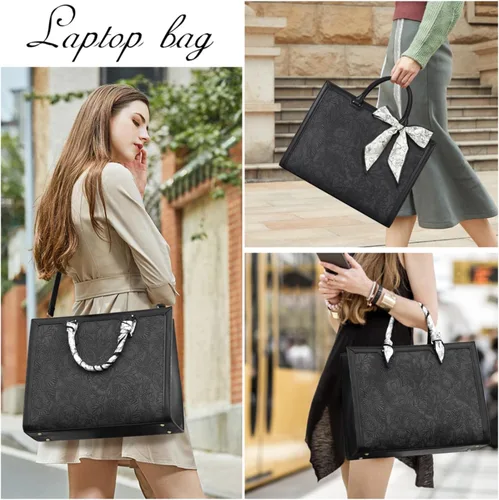 Miniatura 2 de Bolso para laptop de 15.6 pulgadas para mujer; bolsa tote de cuero impermeable para negocios, maletín ligero de oficina, gran capacidad, bolso