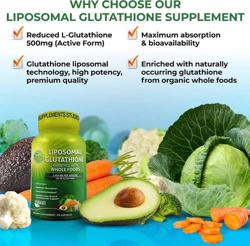 Miniatura 2 de Glutatión liposomal de 500 mg – Glutatión de forma activa L (reducido) para una máxima absorción – Hecho con alimentos integrales orgánicos – Master