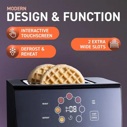 Miniatura 4 de Inspirex - Tostadora de palanca con pantalla táctil de dos rebanadas, color negro