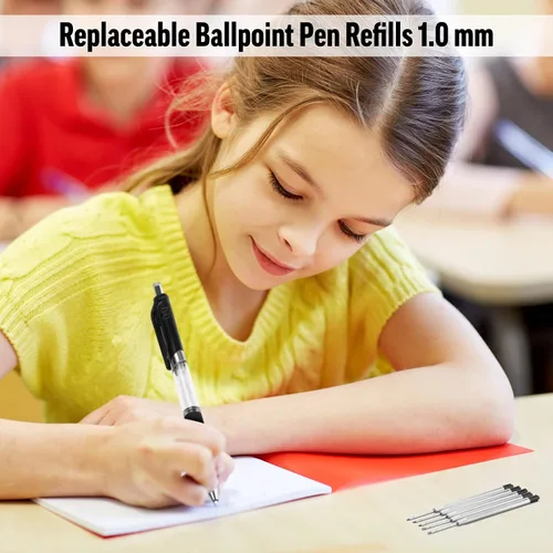 Miniatura 6 de 12 piezas de recambios para bolígrafo de 1,0 mm de punta media, tinta negra, recambios de bolígrafo de bola de metal, recambios de escritura suave