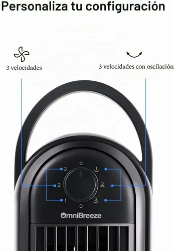 Miniatura 3 de OmniBreeze Ventilador de torre eléctrico manual, de 28 pulgadas, 3 velocidades con oscilación, control mecánico, ventiladores de piso sin aspas