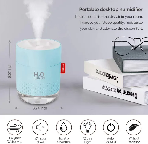 Miniatura 2 de Mini humidificador portátil de niebla fría, 500ml, humidificador de escritorio personal USB para dormitorio de bebé, viajes, oficina, hogar, apagado