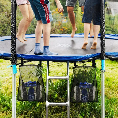 Miniatura 5 de Bolsa de 2 piezas para zapatos de trampolín, bolsa de malla de almacenamiento de trampolín negro con 2 correas de gancho y bucle, soporte