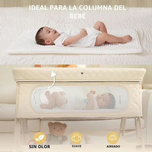Miniatura 6 de Cuna para bebé recién nacido, moisés junto a la cama con malla transpirable y colchón, cuna fácil de mover para recién nacidos con ruedas que se